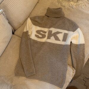 100% Cashmere Brown and Cream Turtleneck SKI Sweater